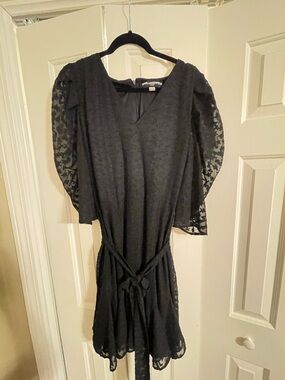 Karl Lagerfeld Black Lace Mini Dress with Tie Waist